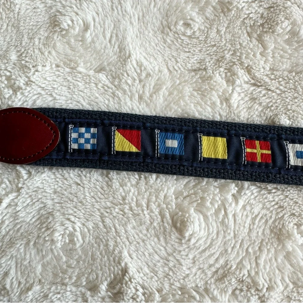 Preston Belt Mens 42 Blue Sailing Flags Nautical Boating Sailor Brass Buckle Adj